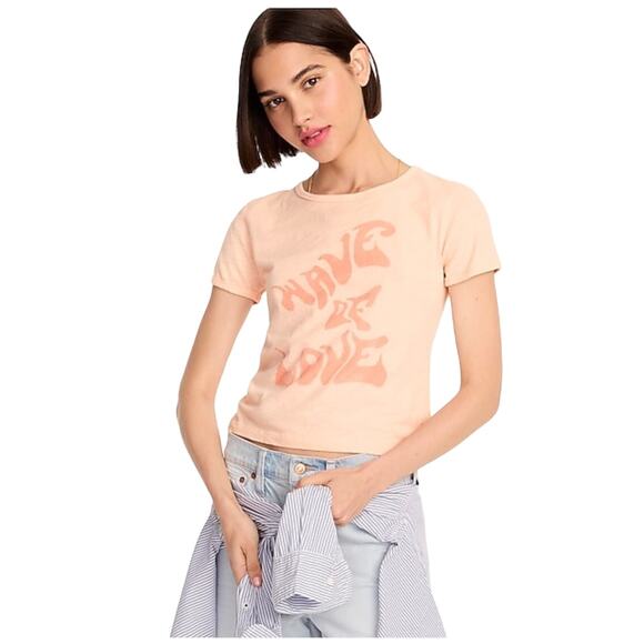 NWT J. Crew Peach W/"Wave of love" Graphic Cropped T-shirt - Picture 3 of 9